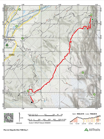 TMB Day 1 Hike Map:  Plan de l'Aiguille