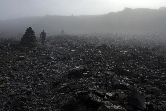 Climbing Upward into the Ben Nevis Summit Cloud