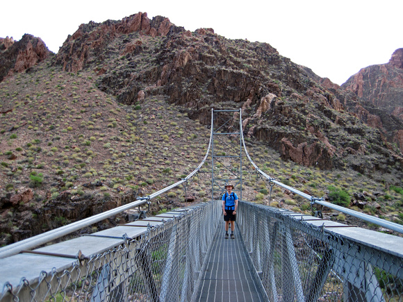 Tyler Crossing the Silver Suspension Bridge to Start the Bright Angel Trail